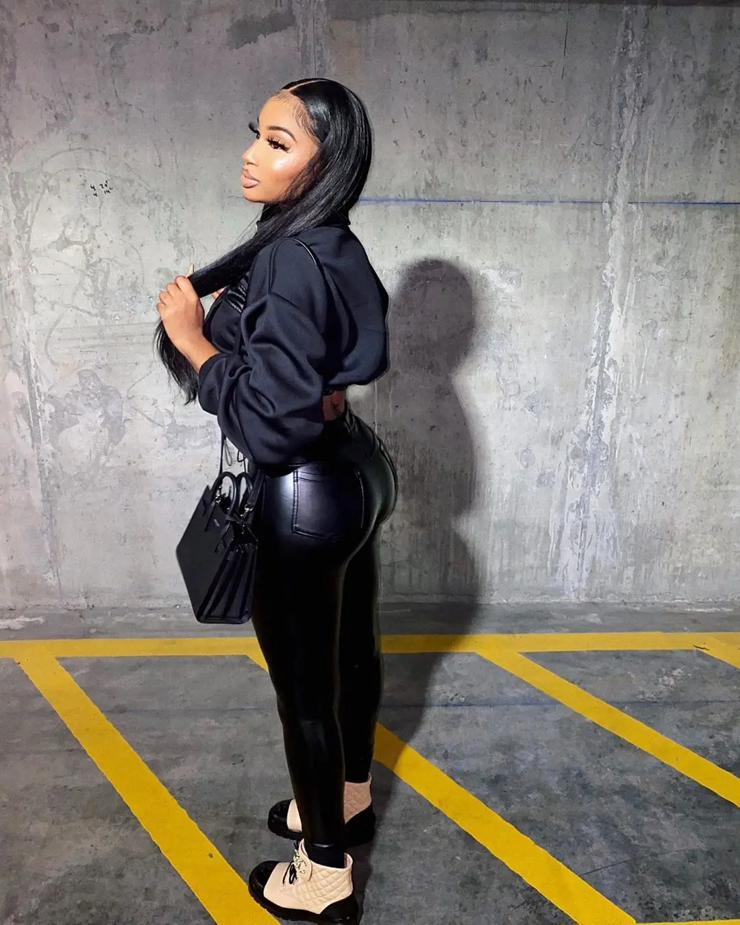 XLL High quality ladies skinny outfits black patchwork sexy leather set crop top PU pants 2pcs womens luxury clothing 2021
