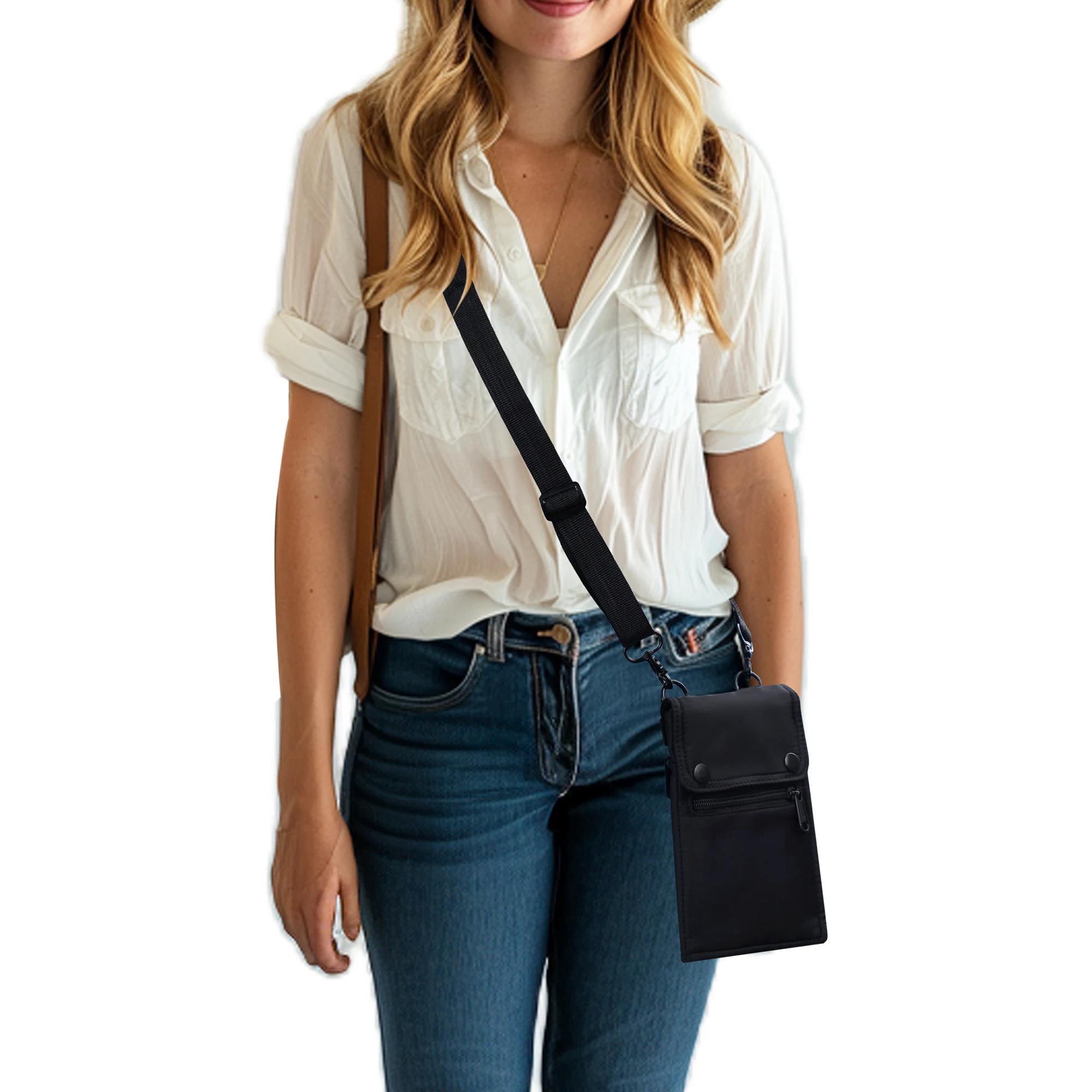 Unisex single customized shoulder passport bag travel mobile phone storage neck document waist bag