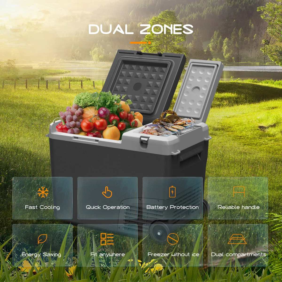 M40 portable built-in bottle opener cup holders outdoor refrigerator 12v dc compressor dual zone fridge freezer for car