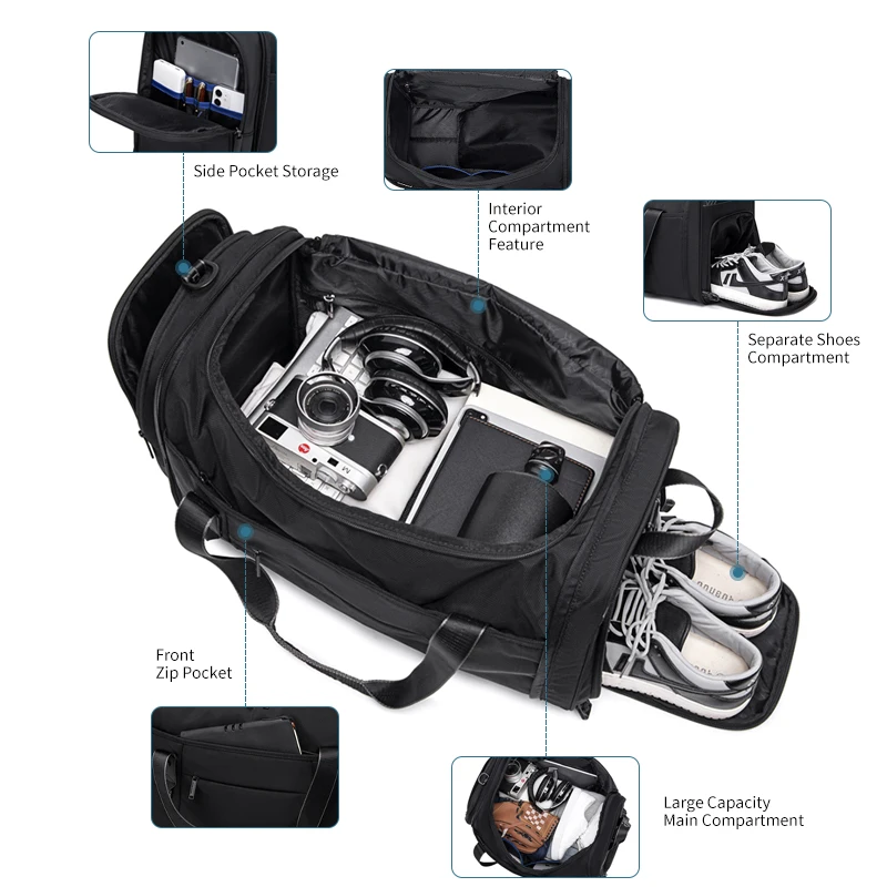 ARCTIC HUNTER Custom  Men Gym Fitness Bag Waterproof Shoes Compartment Travel Bags Sports Duffel Bag