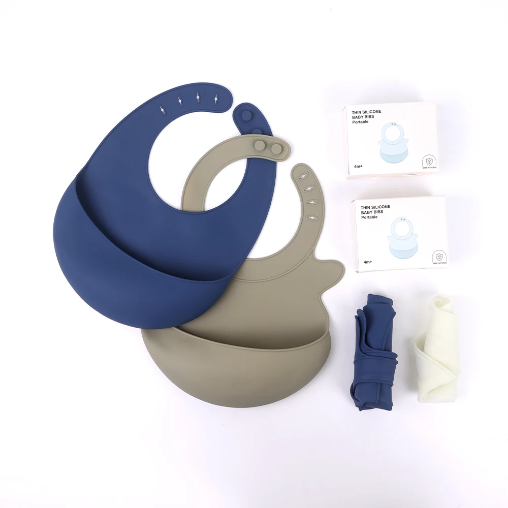 Adjustable Baby Feeding Silicone Bibs Bpa Free Thin Waterproof Toddlers Baby Bibs Custom Shape Colorful Cute Silicone Baby Bibs