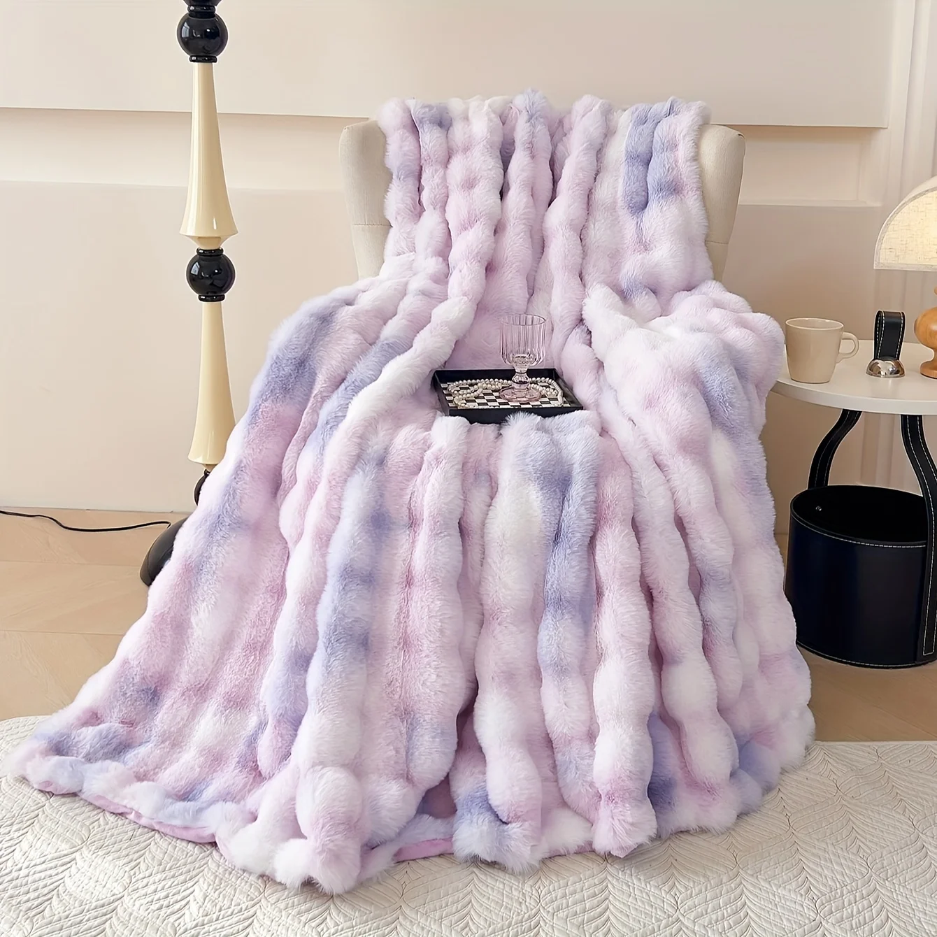 Super Soft Faux Rabbit Fur Blanket All Seasons Bubble Blanket for Bedroom Bed & Sofa Knitted Fleece Winter Home Decor