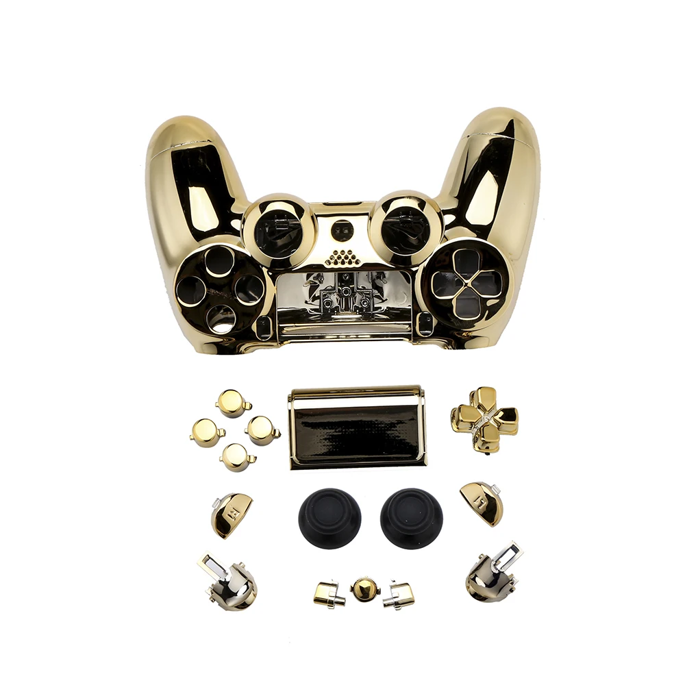 Manufacturer Game Repaired Part For Play Station 4 Chrome Front Back Shells With Full Set Button Kits For PS4 Controller JDM 040