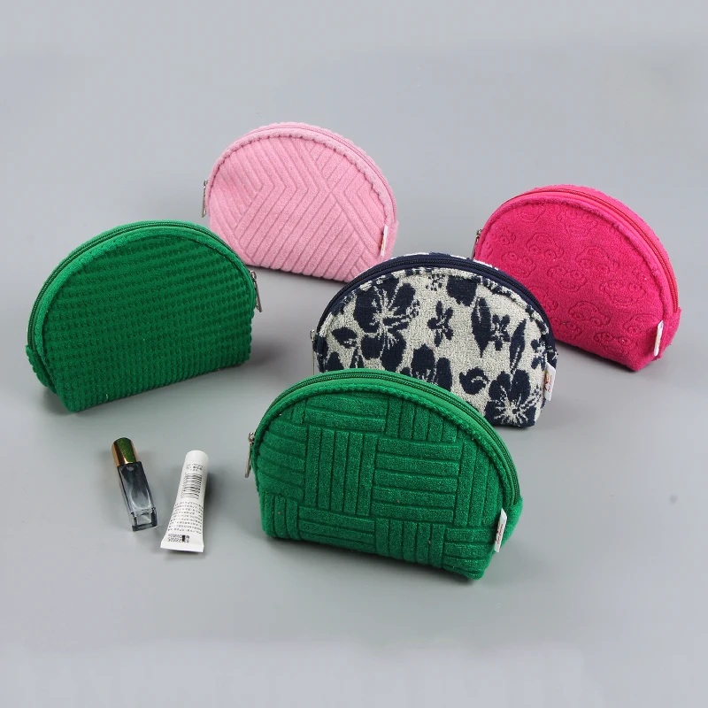 New Fabric Terry cloth Shell Makeup with nylon zipper Jacquard Toweling Cosmetic Pouch  Lady Toiletry Pouches Cosmetic Bags