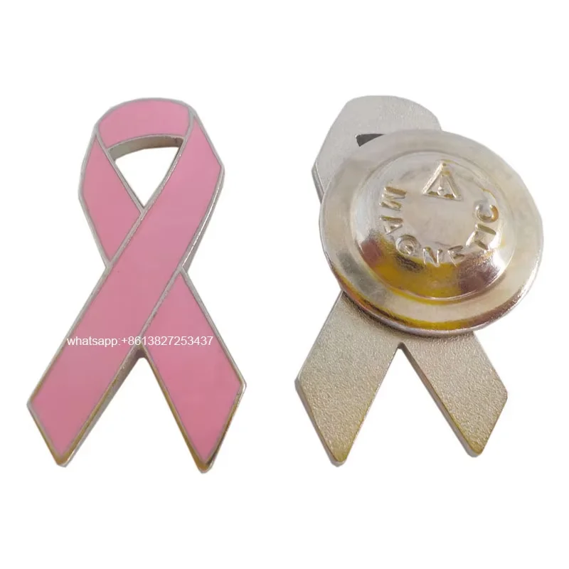 Breast Cancer Awareness Hat Lapel Pin Hard Enamel Pink Breast Cancer Ribbon Magnet custom enamel pin