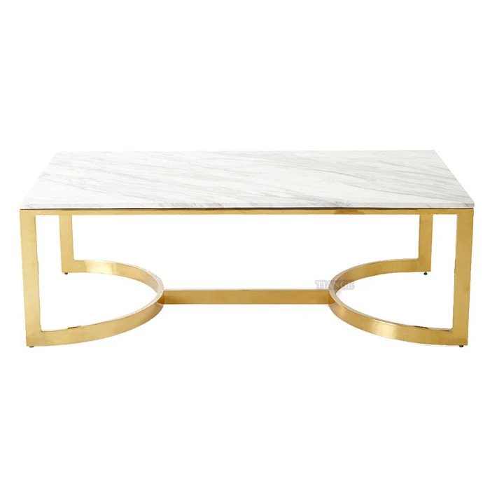 Blanchard Marquis Marble table polished brass-finished steel base and white marble top coffee table contemporary bedroom table