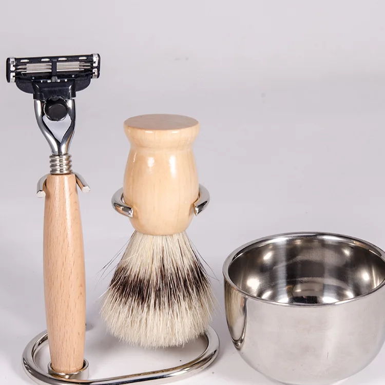 Роскошный мужской набор для бритья включает кисть для бритья барсука, ручную безопасную бритвенную кисть и бритвенную стойку, стальную чашу для мыла