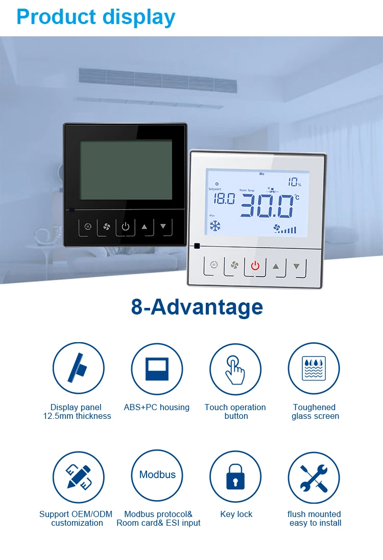 Bandary 220v 24volts 0-10v modbus thermostat havc fan coil smart digital room thermostat