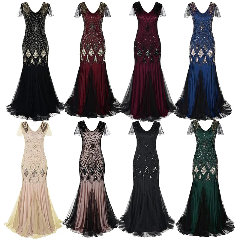 
Sequin dress retro dress plus size banquet wedding fashionable formal dress for woman 