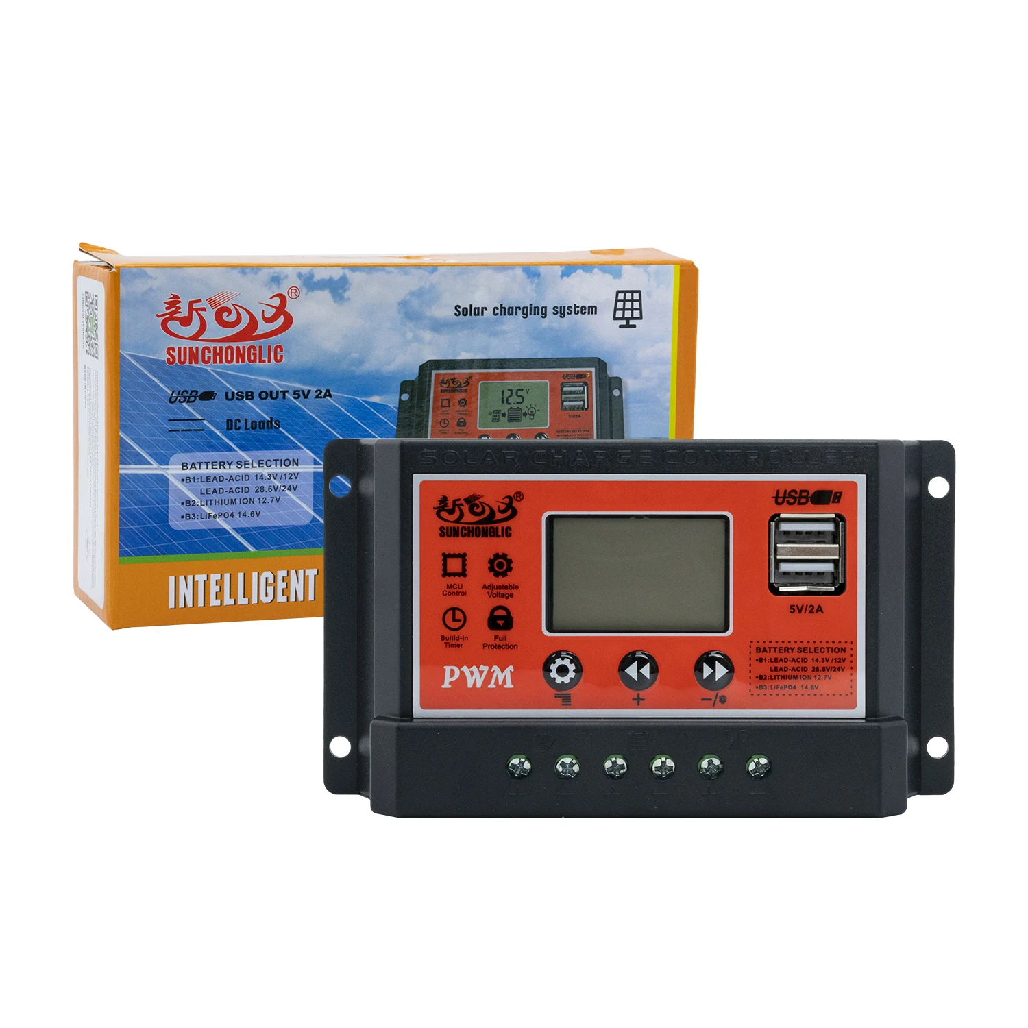 Sunchonglic 12V 24V 20A solar controller manual PWM solar charge controller