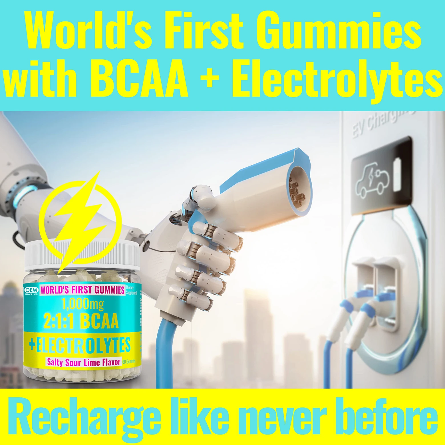 Custom Electrolyte BCAA Gummies Electrolytes Branched Chain Amino Acids Potassium Sodium Salt for Runners for Energy Support