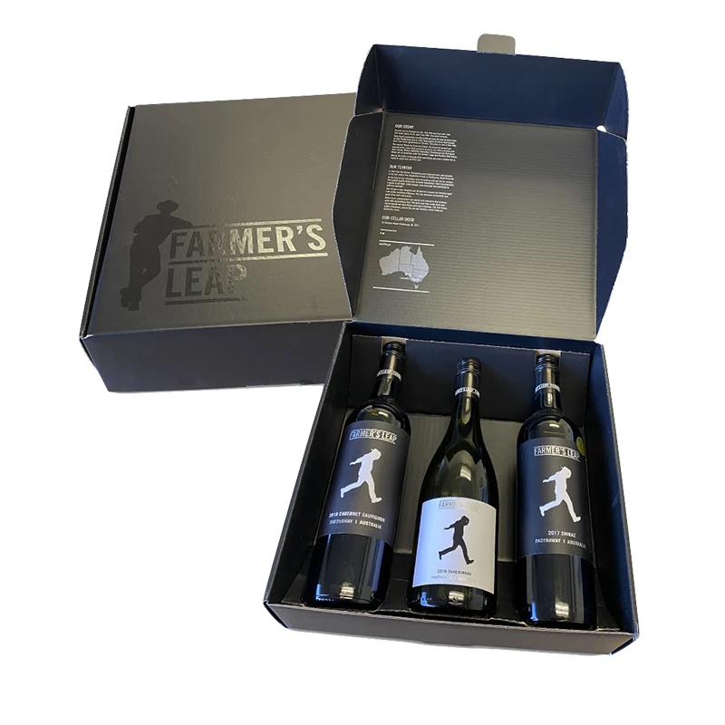 Custom Logo Eco Friendly Corrugated Cardboard 3 Bottles Wine Shipping Box Red Wine Packaging Boxes