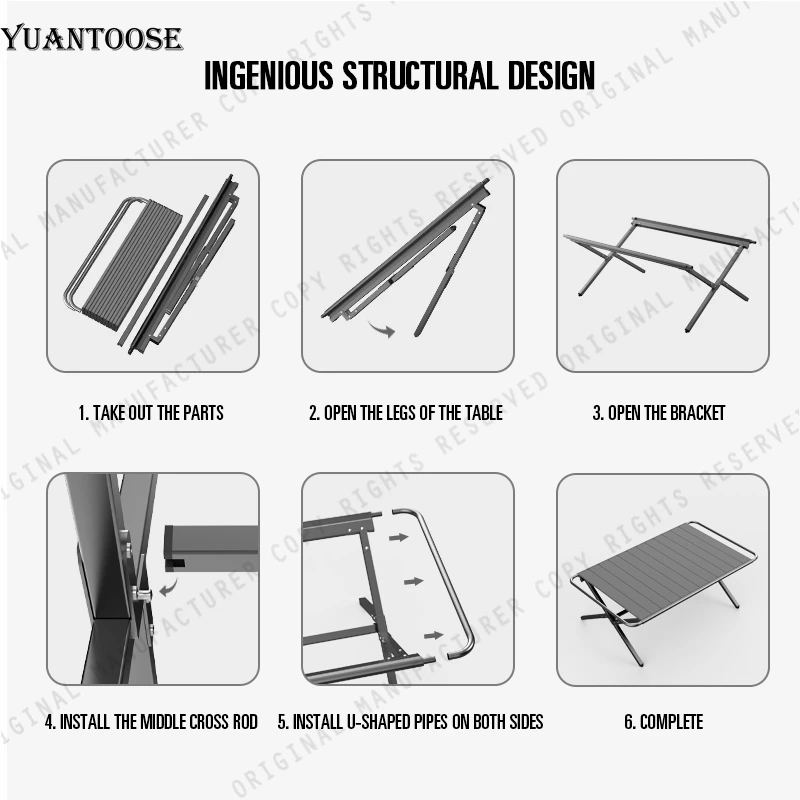 Yuantoose Portable Storage Foldable Camping Garden Vintage Outdoor Table Picnic Folding Egg Roll Aluminum Folding Table