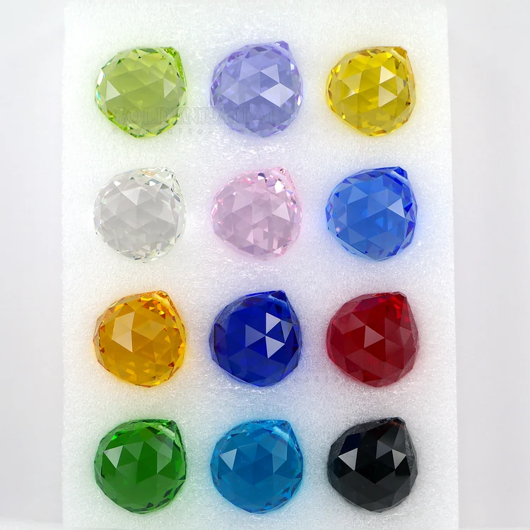 
Wholesale 30mm K9 high quality colorful chandelier Lighting Crystal Prism Ball Hanging Pendant 1 set of 12 colors 