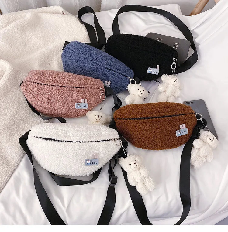 Fashion Plush Waist Pack Crossbody Chest Bag girl waist bag Soft Fur Fanny Pack for women