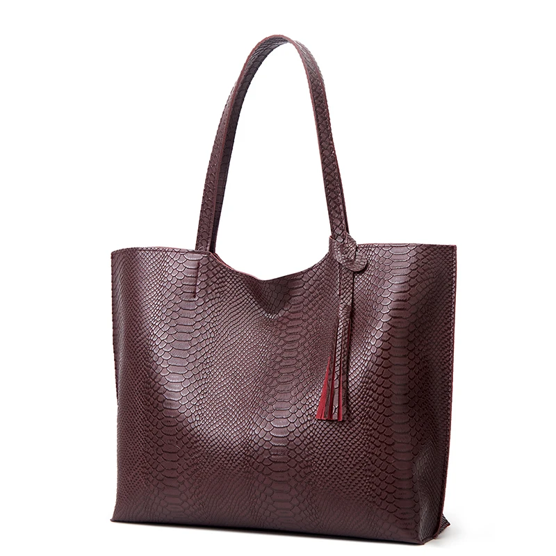 Snakeskin Leather Pu Bag Mature Woman Single Shoulder Bag Large Size Handbag