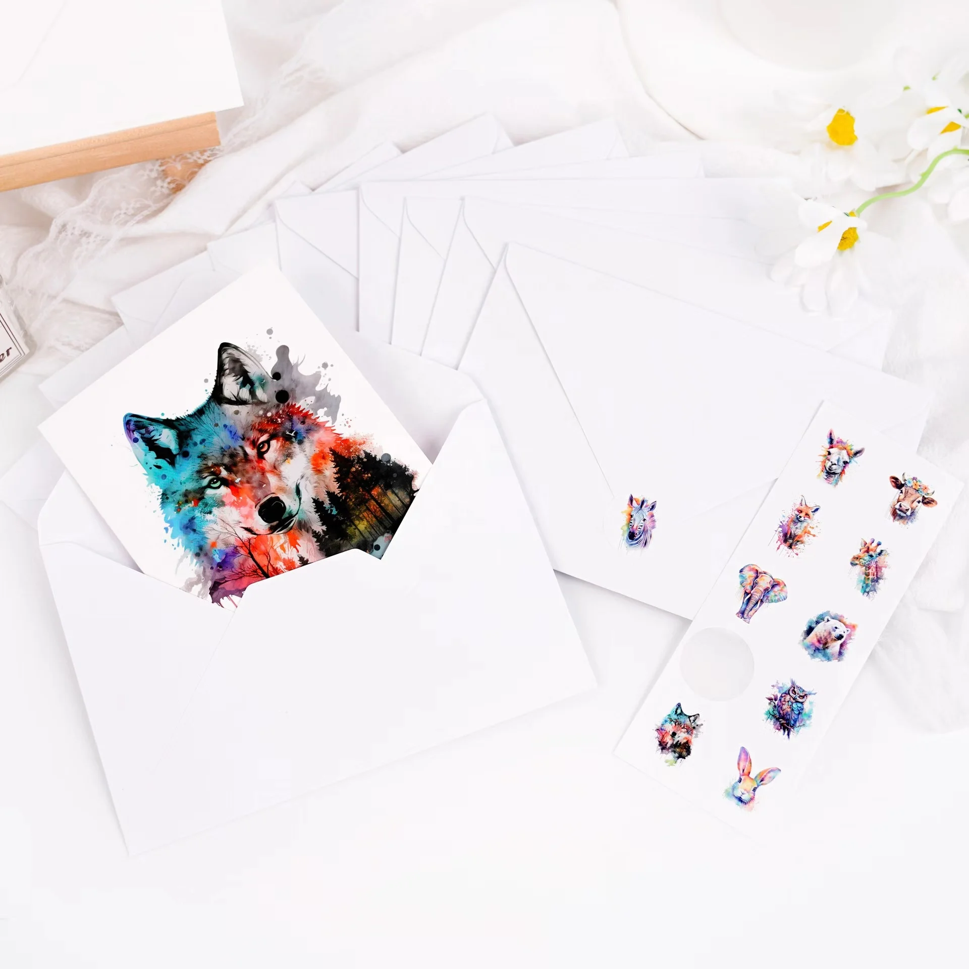 Universal Animal Thank You Card Custom Animal Greeting Card with Envelopes Watercolor Animal Blank Bless Card