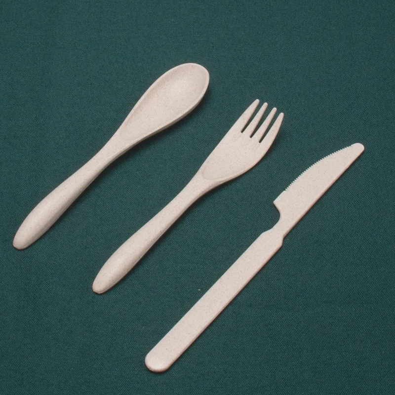 Eco-friendly and reusable Tools-Kitchen-Sets 3 Pieces Natural Wheat Straw Fork & Spoon Utensil Set