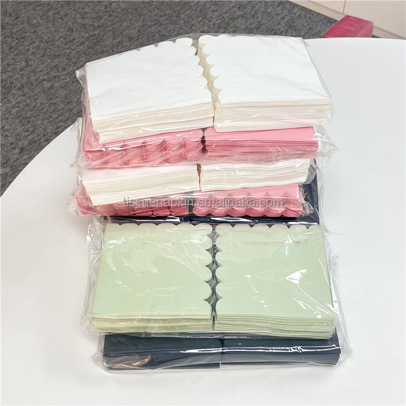 Wholesale Custom Color Cocktail Napkin Table Party Decoration Tissue 2ply 1/4fold Lace Shape Dyed Napkin Paper