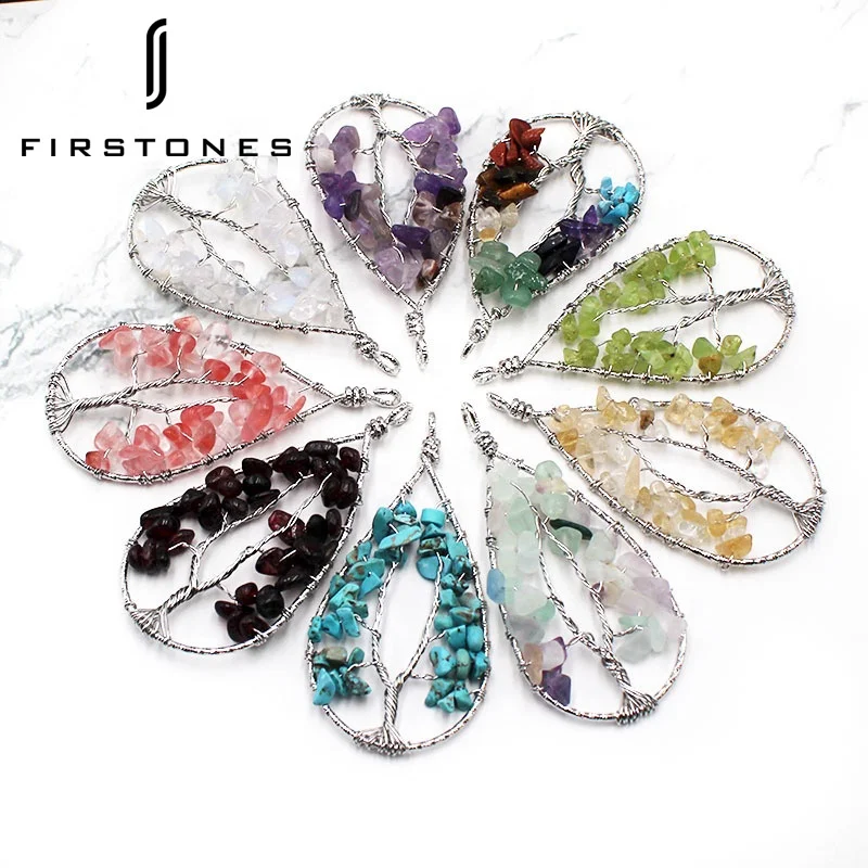 Hot Natural Stone Colored Tree of Life Crystal Pendant Jewelry Necklace for Women and Men Diy