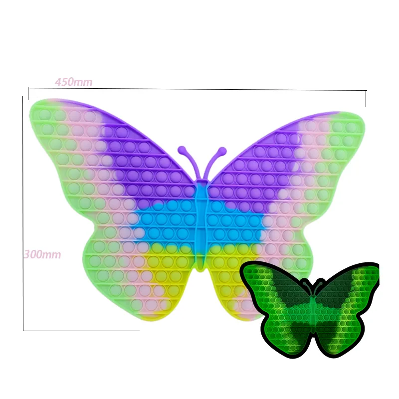 Large Pop 30cm Fidget Toy Silicone Butterfly Glow In The Dark Stress Reliever Kids Push Bubble Pop Fidget Sensory Toy