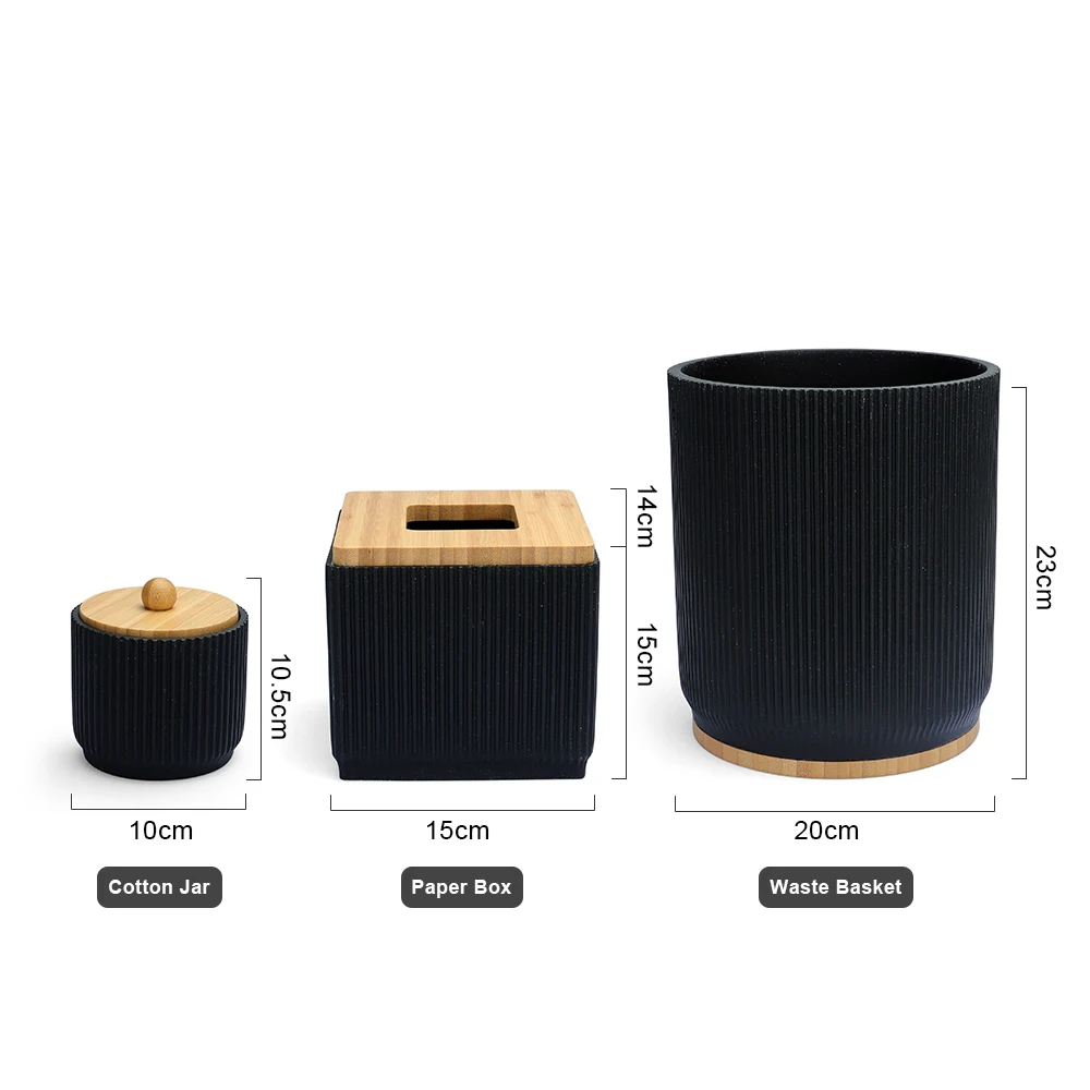 High Quality Washroom Bathroom Accessories Set Black and White 7 Pcs Pieces Bath Bathroom Toilet Set With Wood