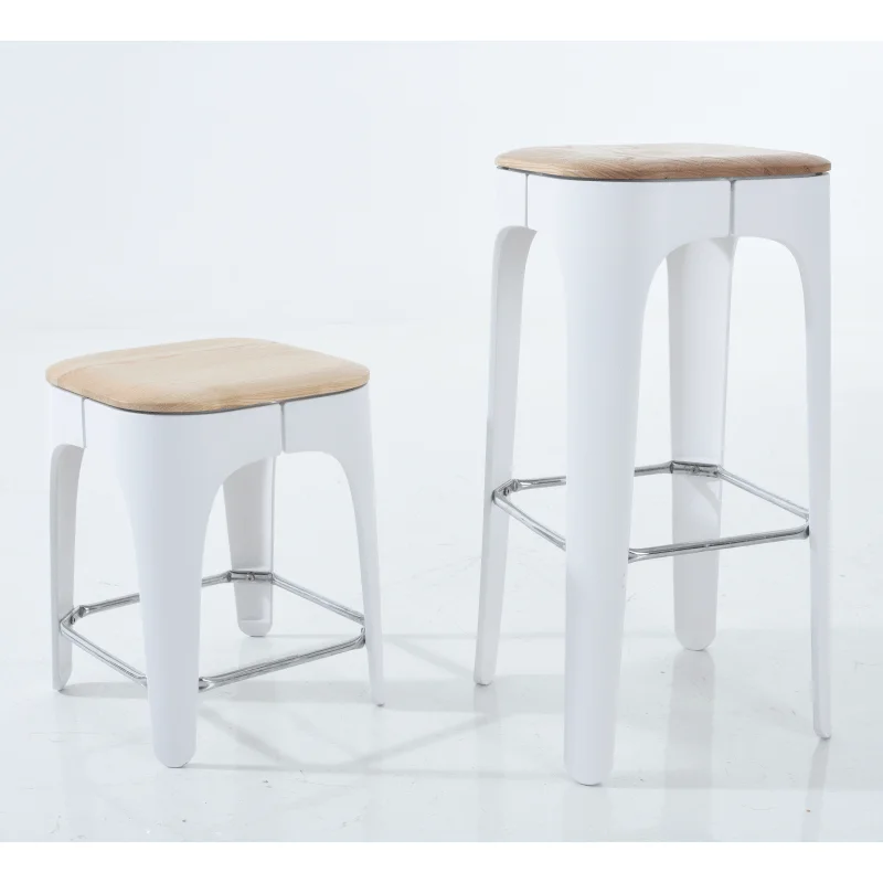 Italy Modern Design Bar Stool Plastic Leg With Solid Wood Seat Fashion Chair Stool With Footrest