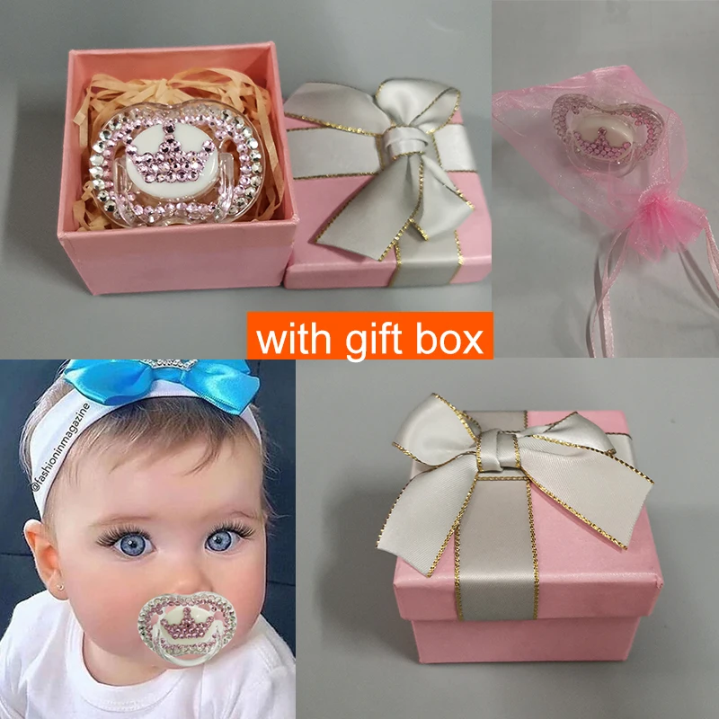 Dollbling Transparent Blue Crown Rhinestone White Strass Bling Luxury Daily Pacifier