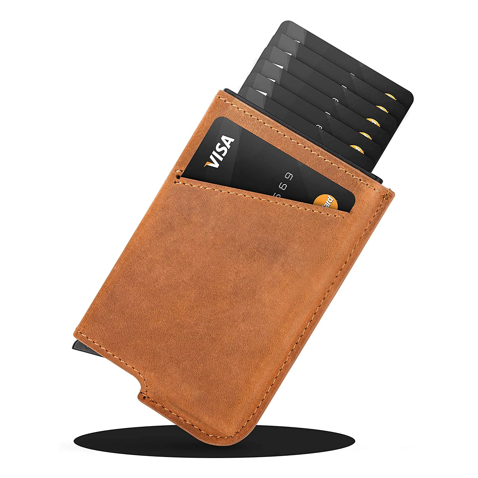 Мини-кошелек из натуральной кожи с алюминиевым металлическим отделением для кредитных карт, 2021, мужской и женский Умный кошелек, деловые держатели для карт, мужской бумажник Rf