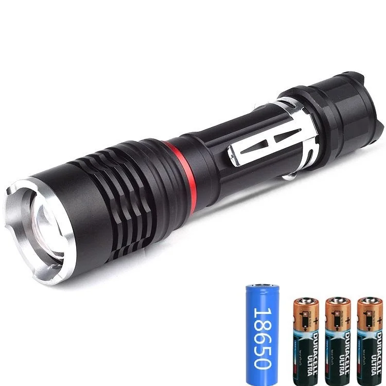 custom usb emergency zoom 18650 super bright flashlight torch strong light powerful tactical led rechargeable edc flashlight