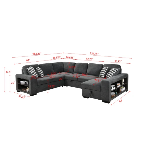2024 Modern king size  living +room sofa beds for home sleeping multi-function u sofa bed  U Shaped set 7 seater W1417S00026