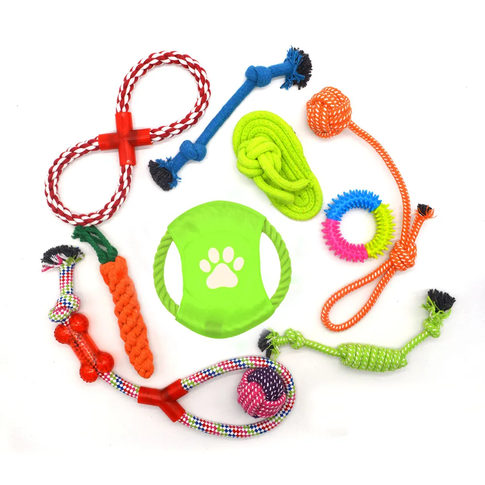 10 pack durable cotton puppy teeth dog chew toy set rope pet toys