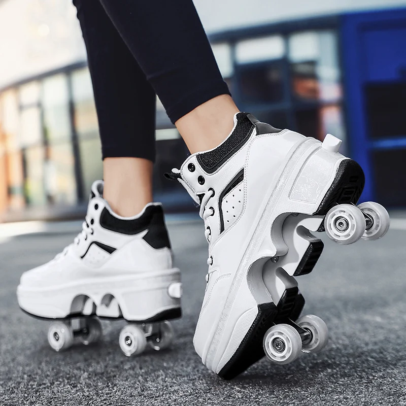 Wholesale Kids Kick Wheel Shoes 4 Wheels Adult Children Kick Roller Skate Shoes Synthetic Upper Material Summer Winter Sports