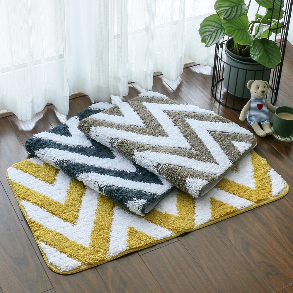 Microfiber Yellow D3-2 Zigzag pattern TPR blacking anti-skid floor mat Accept customized high water absorbency tufted bath mat