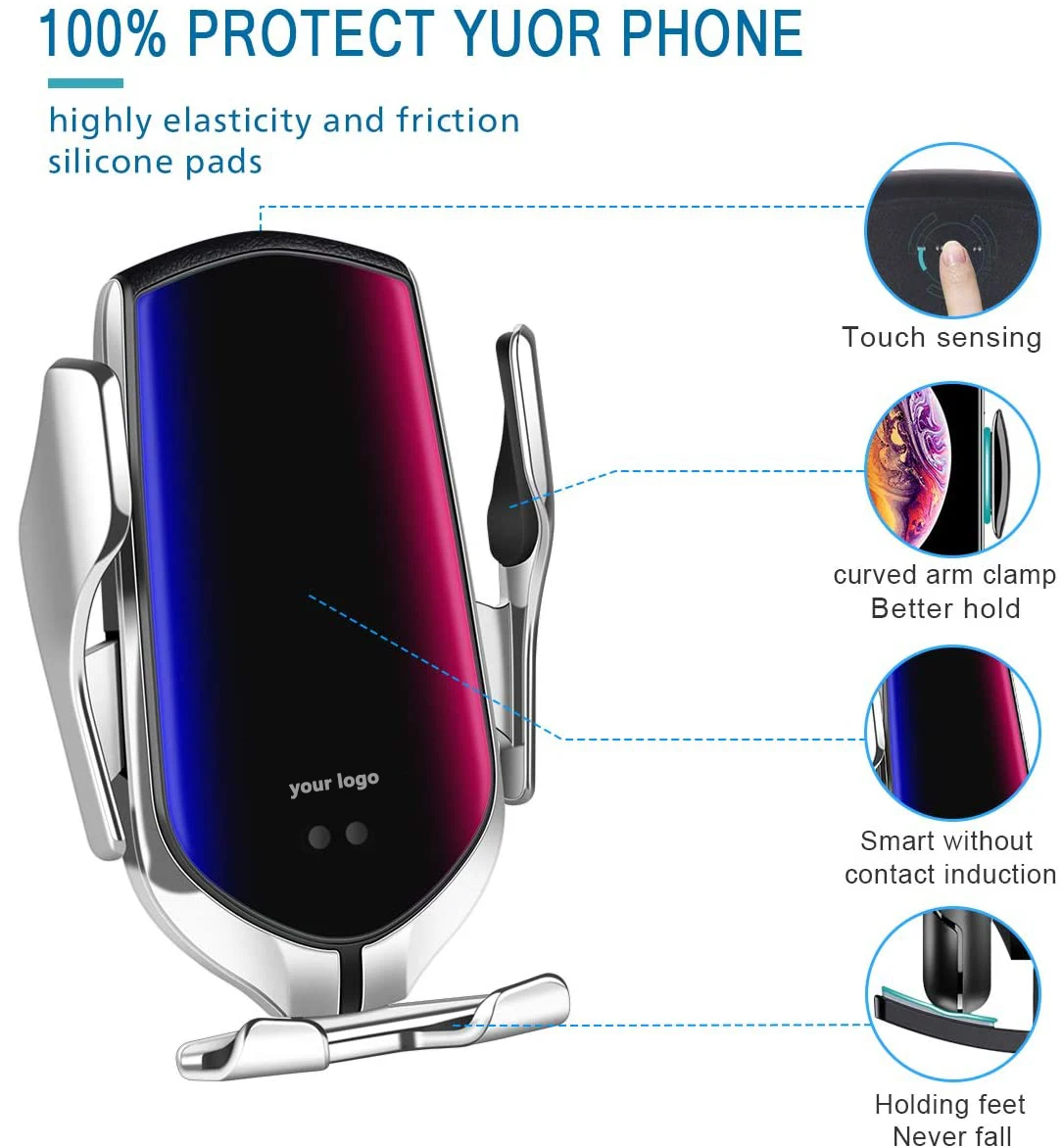 
R2 Phone Holder 10W Car Wireless Charger Holder 10W Wireless Charging Car Mount Fast Qi Wireless Car Charger 