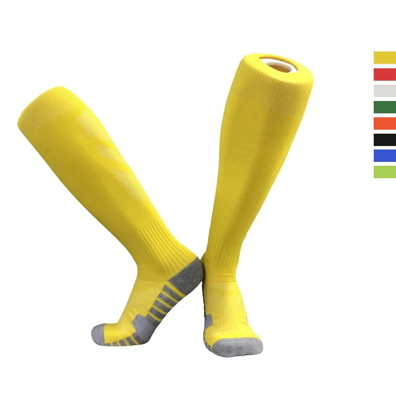 Противоскользящие мужские футбольные тренировочные Мужские взрослые Желтые Черные розовые длинные футбольные носки оптом под заказ чулки 2023 Размер S M L