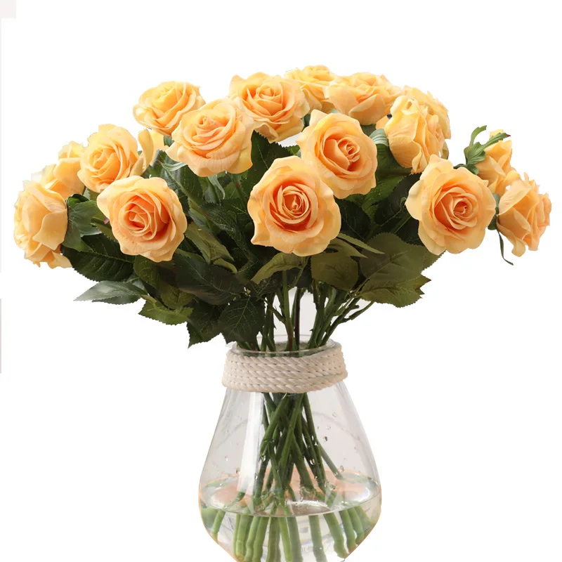 China wholesale artificial roses everlasting faux white realistic roses flower single bouquet roses