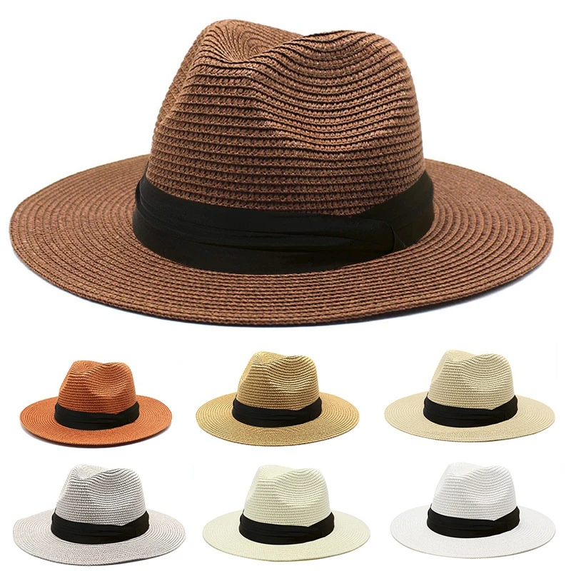 sombreros de playa 2022 Outdoor Women Men Unisex Spring Summer hat Sun Straw Braid Floppy Fedora Beach Panama Cap Straw Hats