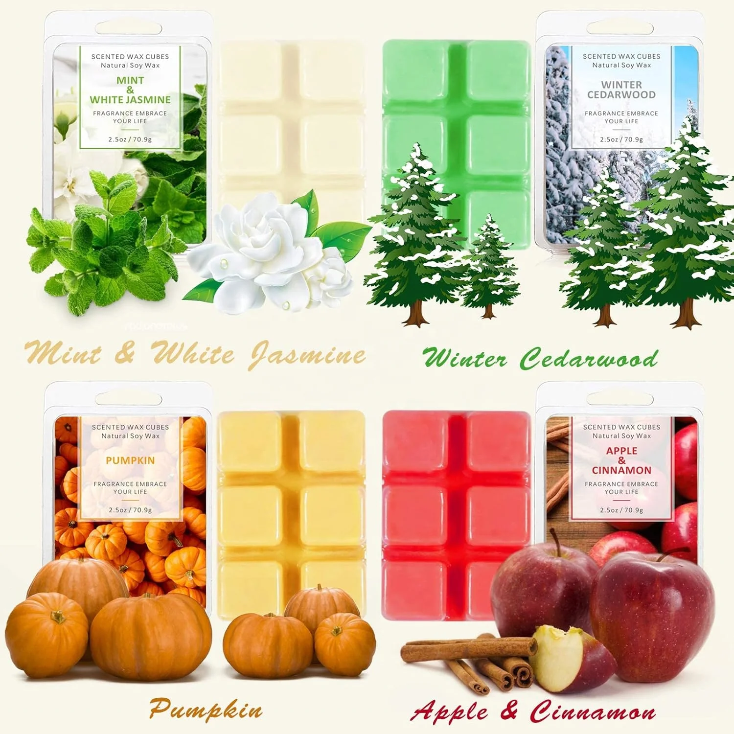 OEM personalised clamshells Custom scented wax tarts cubes scented soy aroma candle Wax block wax melts clamshell packaging