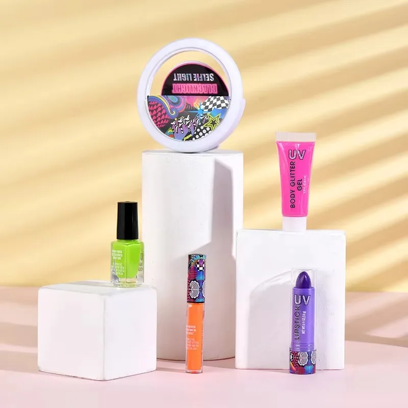 Kids Fluorescent Light Makeup Kit Makeup Set Toy Cosmetic Beauty Set For Kids Washable Real Makeup Girl Toy