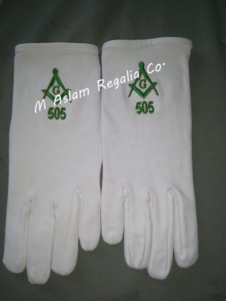 Masonic White Cotton Gloves | Custom logo Machine Embroidered Masonic Gloves