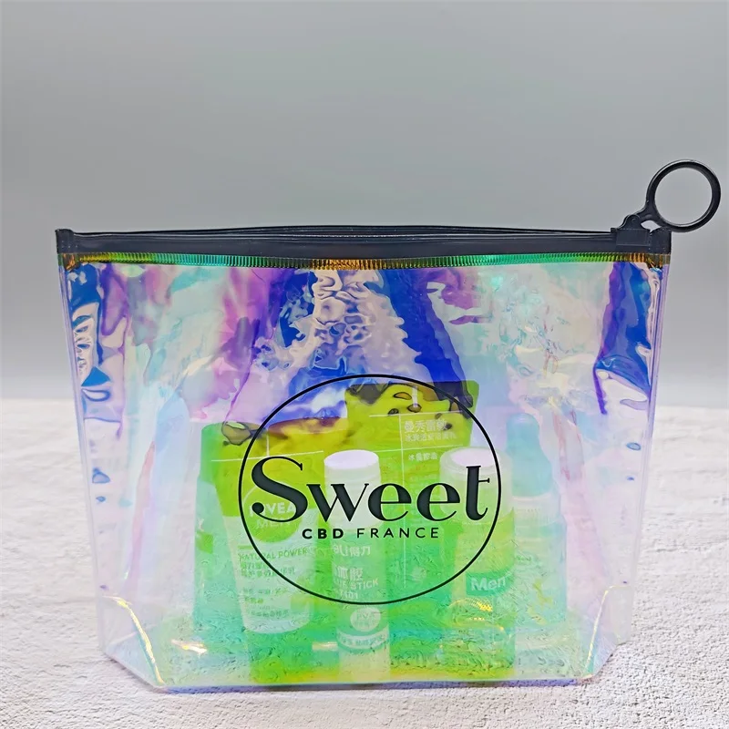 Wholesale Eco-friendly Plastic Packing Bag With Zipper Pvc Waterproof Holographic Zipper Bag With Custom Logo Printed