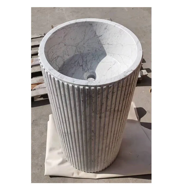 G654 Grey Stone Pedestal sink stone bathroom sink granite farm Washing standing river stone dark color
