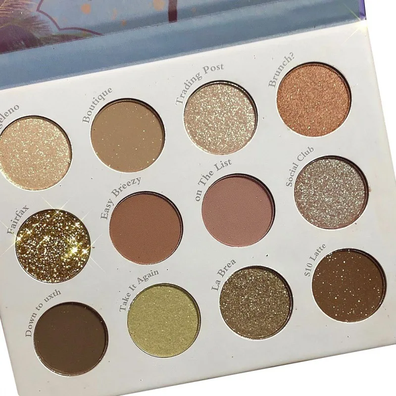 Custom Tropical Summer California High Pigmentation Eye Shadow Base Primer 12 Colors Glitter Matte Coconut Eyeshadow Palette