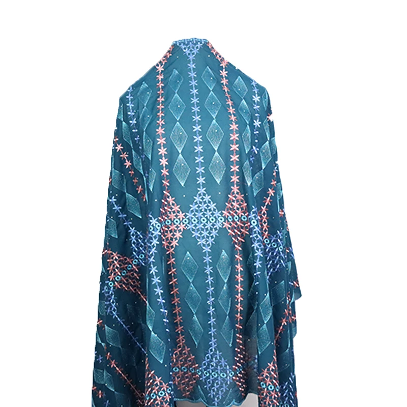 Purple color african cotton fabrics embroidered swiss voile lace with stones for dress