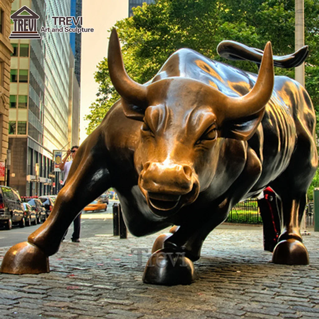 Modern City Popular Antique Bronze Bull Animal Sculpture for Wall Street Decor