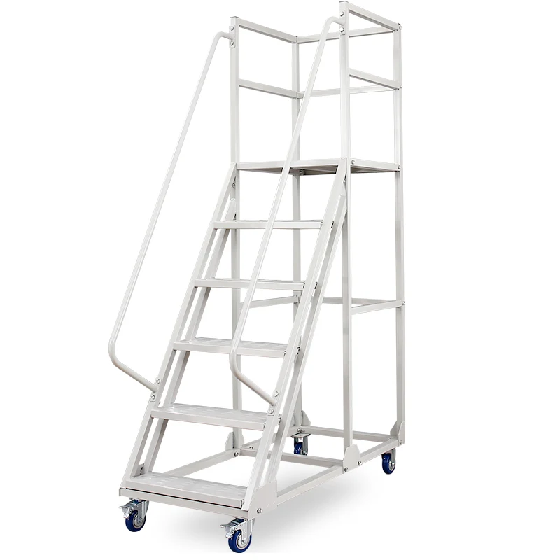 Convenience sturdy durable 6 step ladder safety step ladders with handrail movable with pulleys