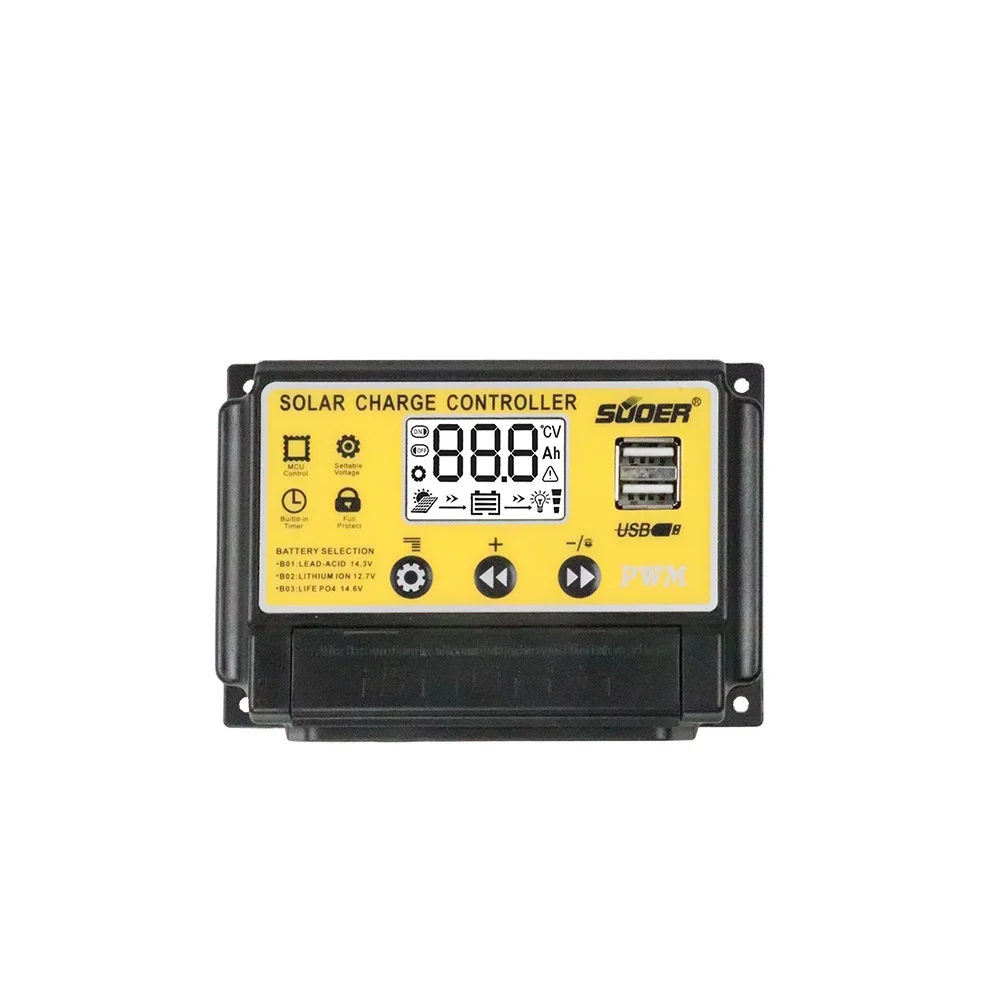 Suoer LCD Display PWM Manual Solar Charger Controller 30A 12V 24V
