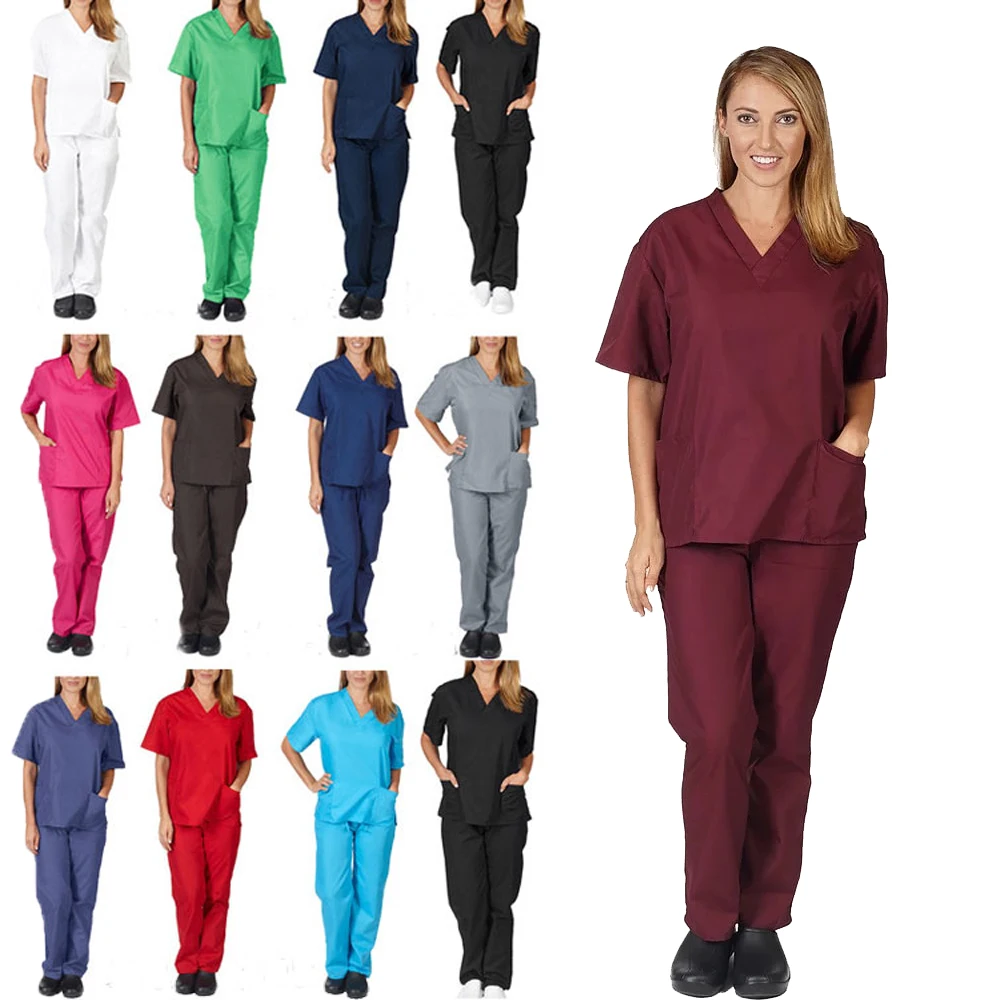 
Doctor Uniforms Medical Nursing Scrubs Uniform Short Sleeve Tops+Pants Scrub Sets 