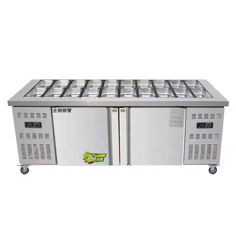 Salad table commercial slotted refrigerated fruit refrigerator freezer pizza workbench cold dish display cabinet chiller